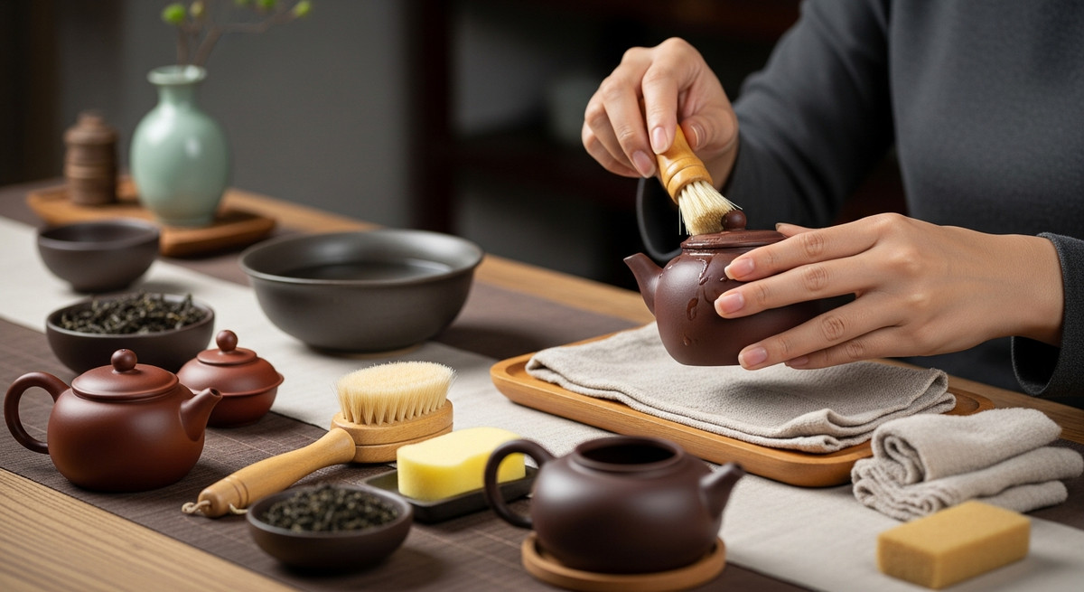 Anh minh hoa chu de vệ sinh ấm tử sa đúng cách