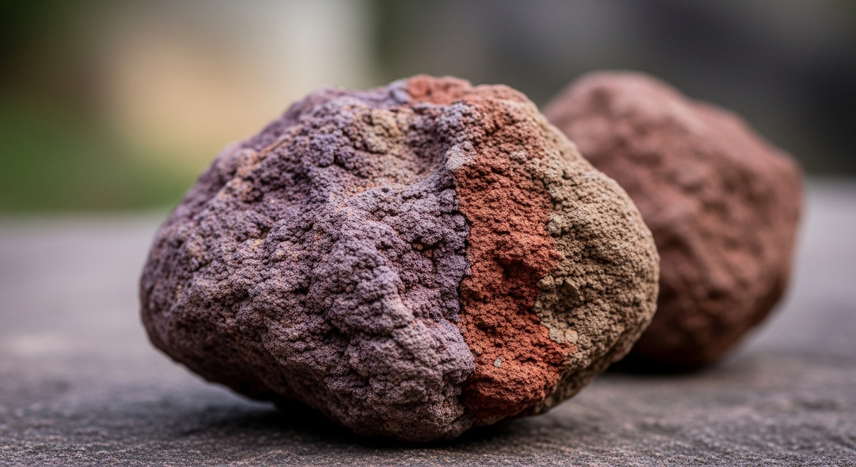 Cận cảnh quặng đá khoáng tử sa thô chưa qua chế biến tại Nghi Hưng, Trung Quốc.